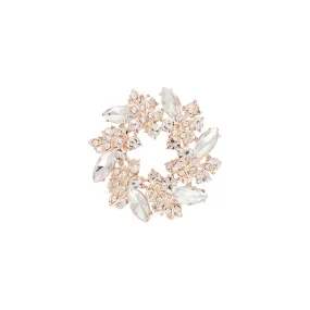 Rose Gold Diamante Leaf Round Brooch