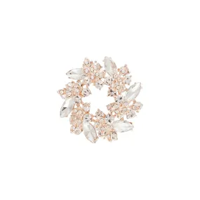 Rose Gold Diamante Leaf Round Brooch