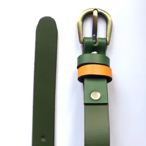 Smooth Skinny Leather  Ladies | Women's Belt - Green