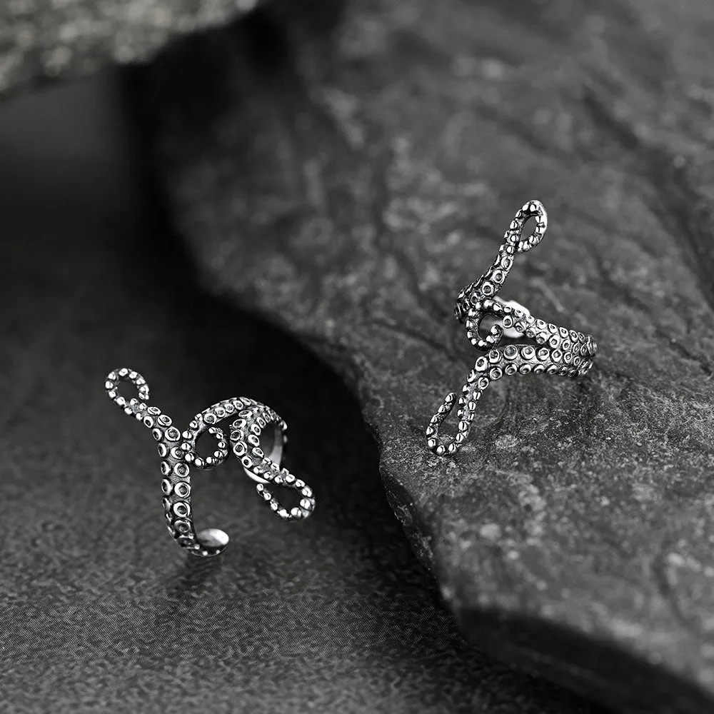 Sterling Silver Octopus Ear Cuff Earrings for Men