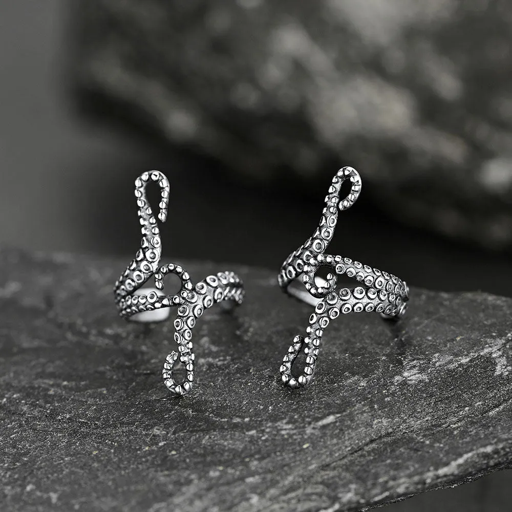 Sterling Silver Octopus Ear Cuff Earrings for Men