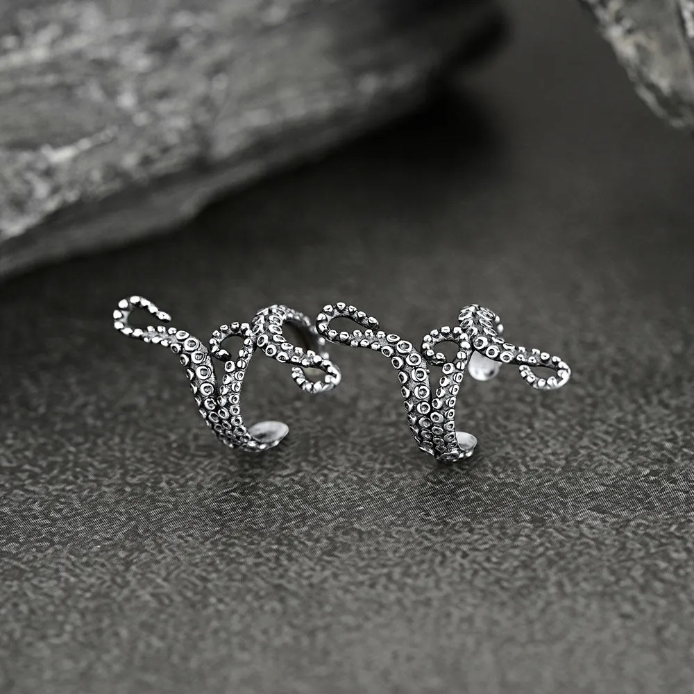 Sterling Silver Octopus Ear Cuff Earrings for Men