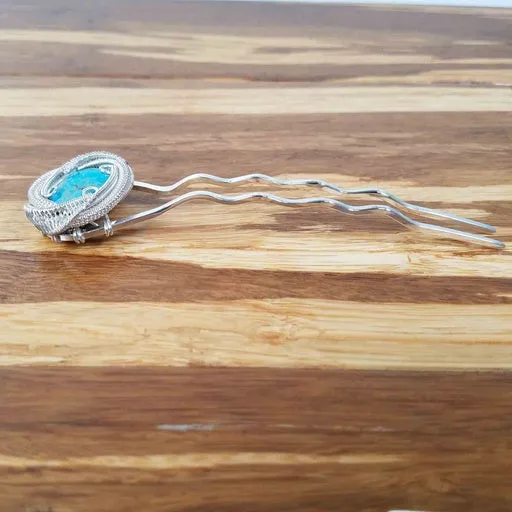 Turquoise Hair Pin & Wire Wrapped Hair Fork