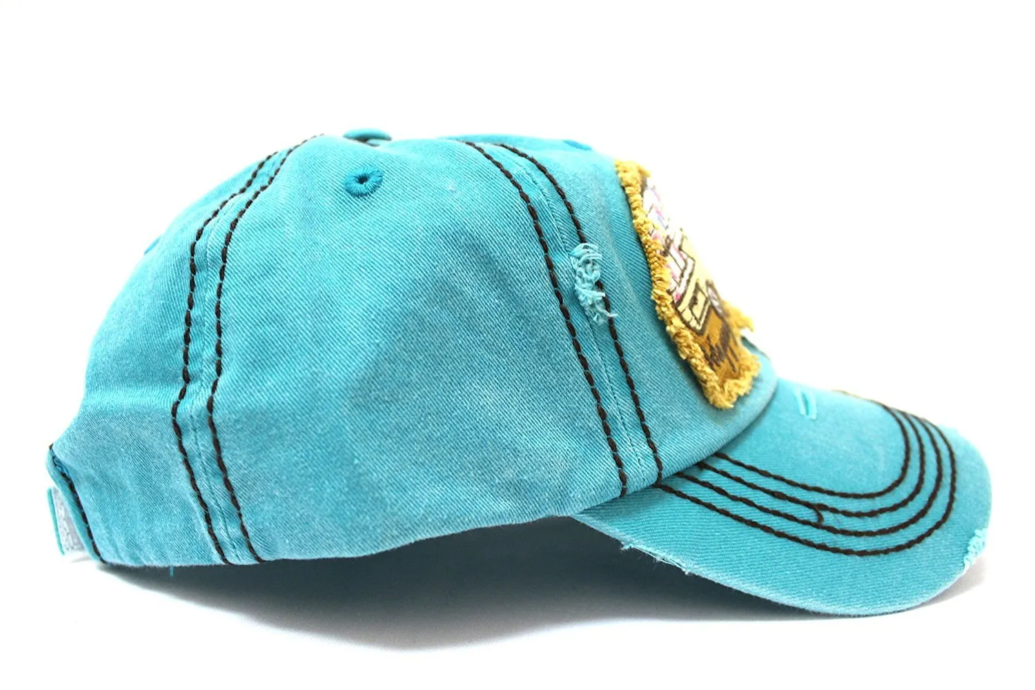 Turquoise "Y'ALL, HAPPY CAMPER, WILD FREE" Multi-Patch Embroidered Adjustable Cap