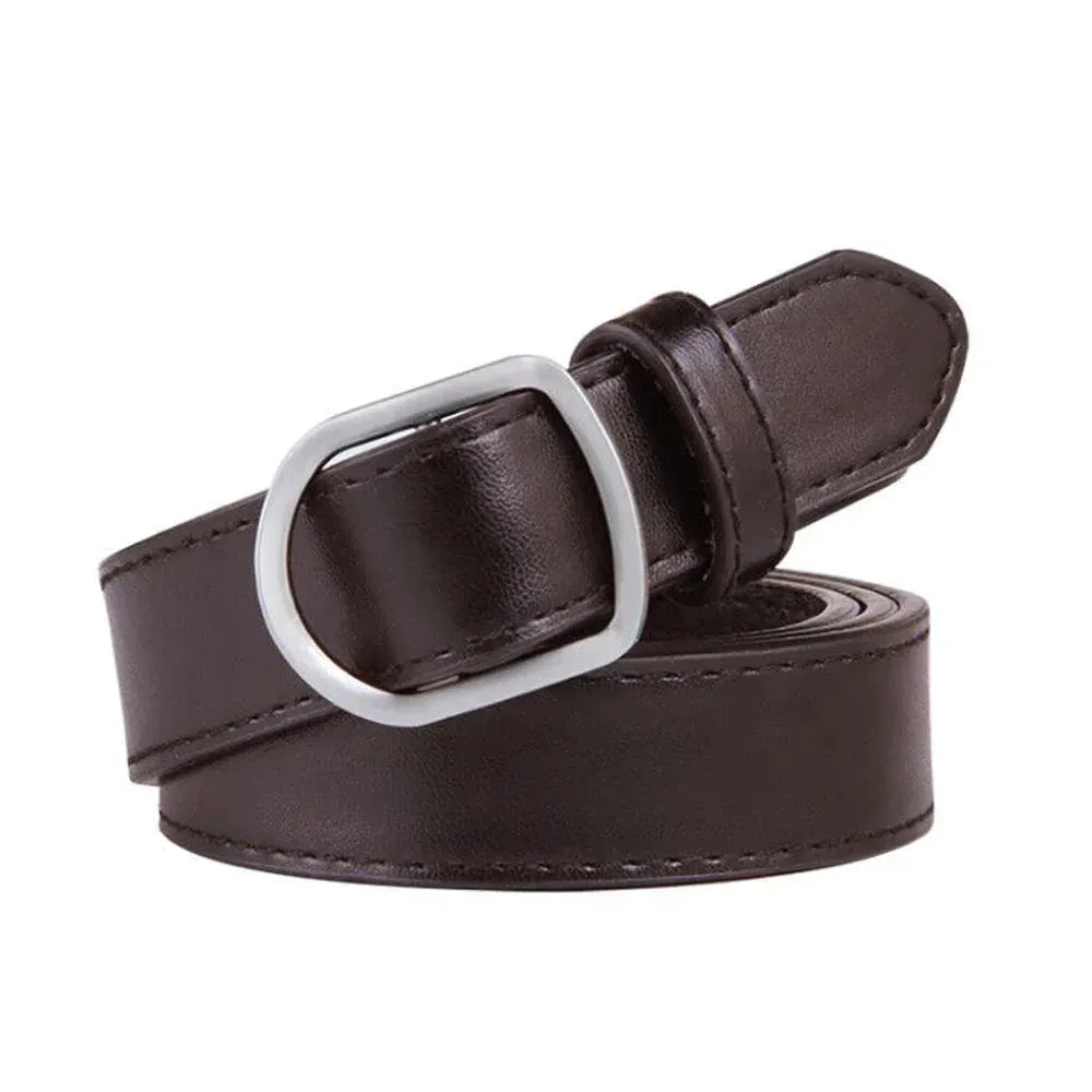 VAIGE Stylish No-Hole Silver Buckle Vegan Leather Belts in Black and Brown