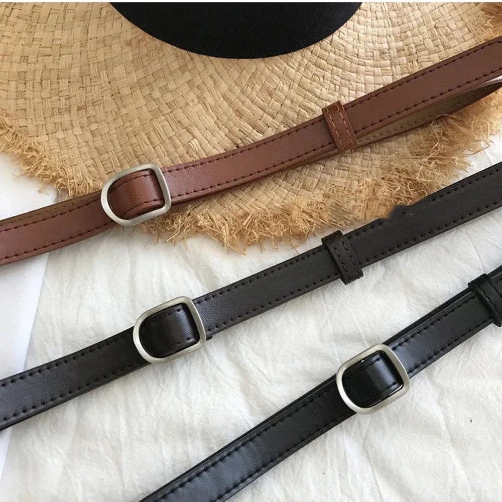 VAIGE Stylish No-Hole Silver Buckle Vegan Leather Belts in Black and Brown