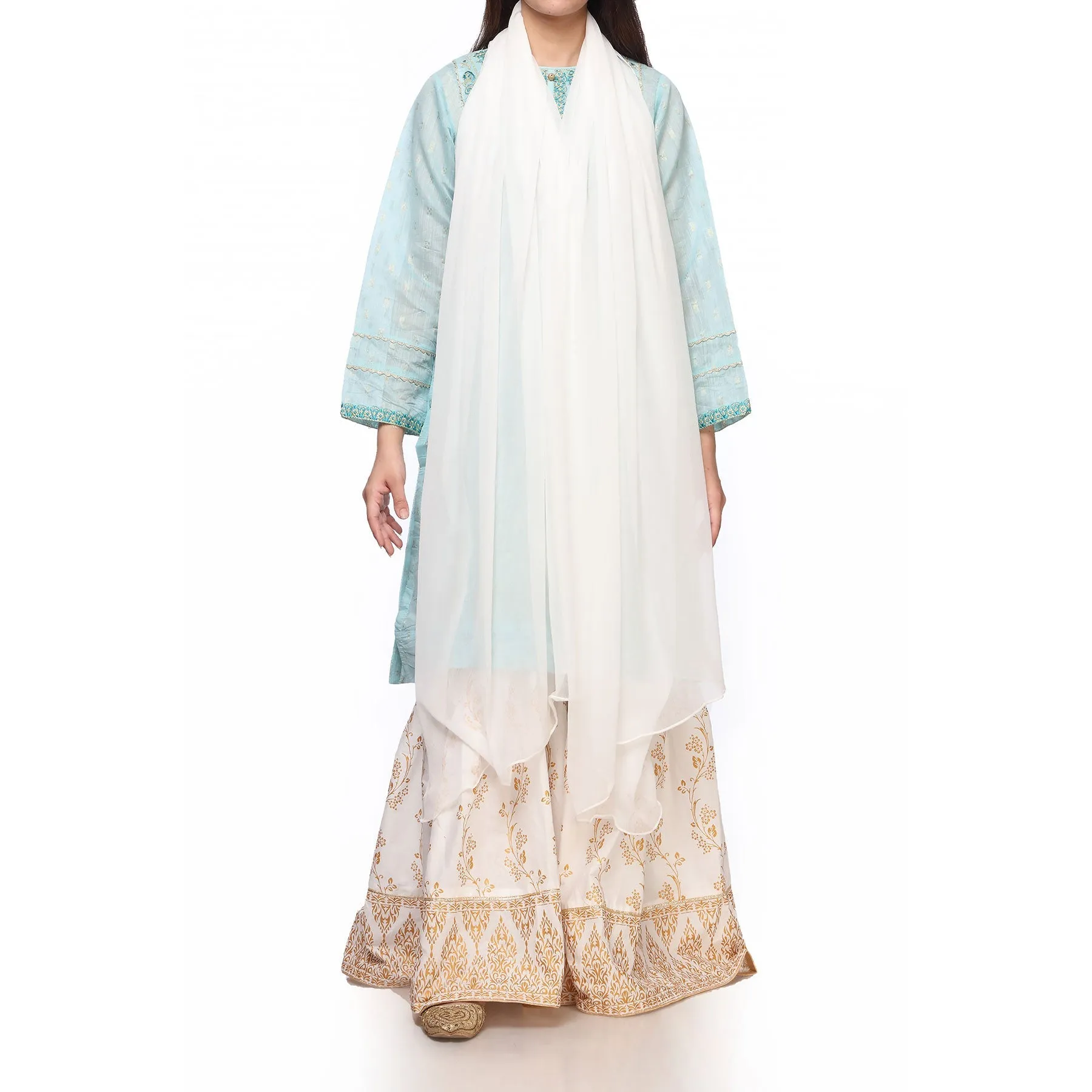 White Color Plain Dyed Chiffon Dupatta PS2702