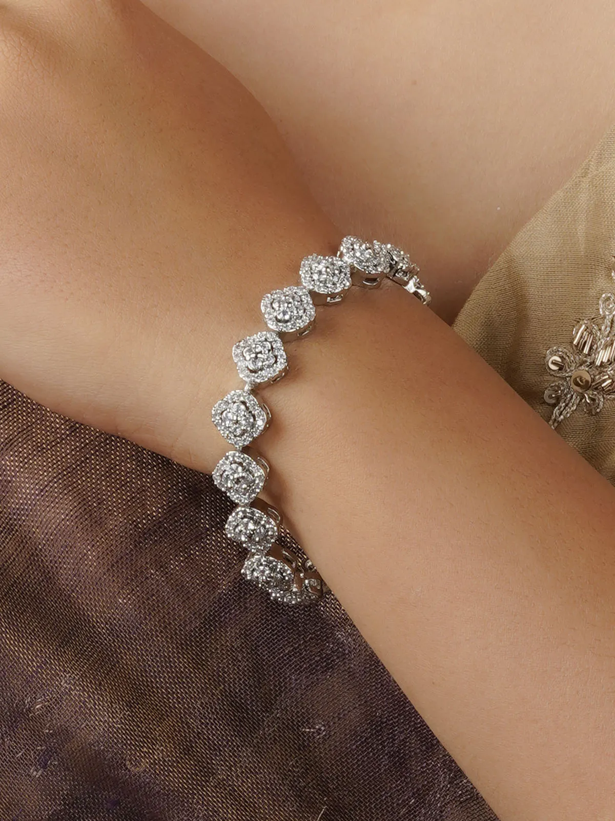 White Color Silver Plated Faux Diamond Bracelet - CZBRAC35