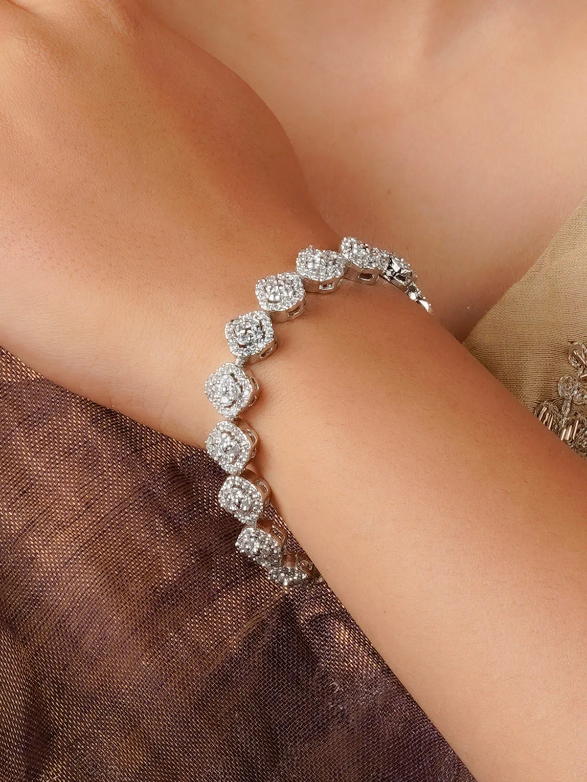 White Color Silver Plated Faux Diamond Bracelet - CZBRAC35