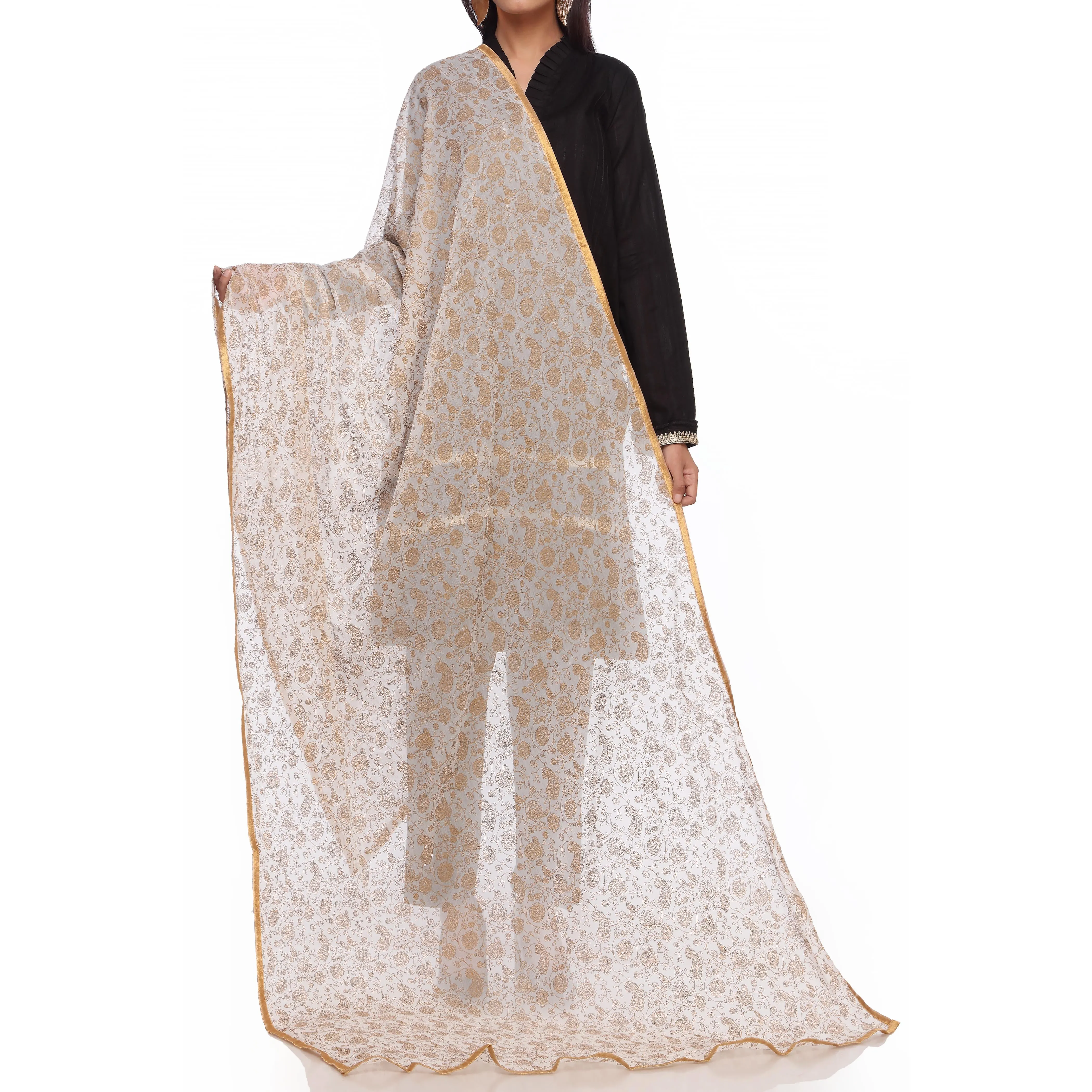 White Printed Chiffon Dupatta PS4707