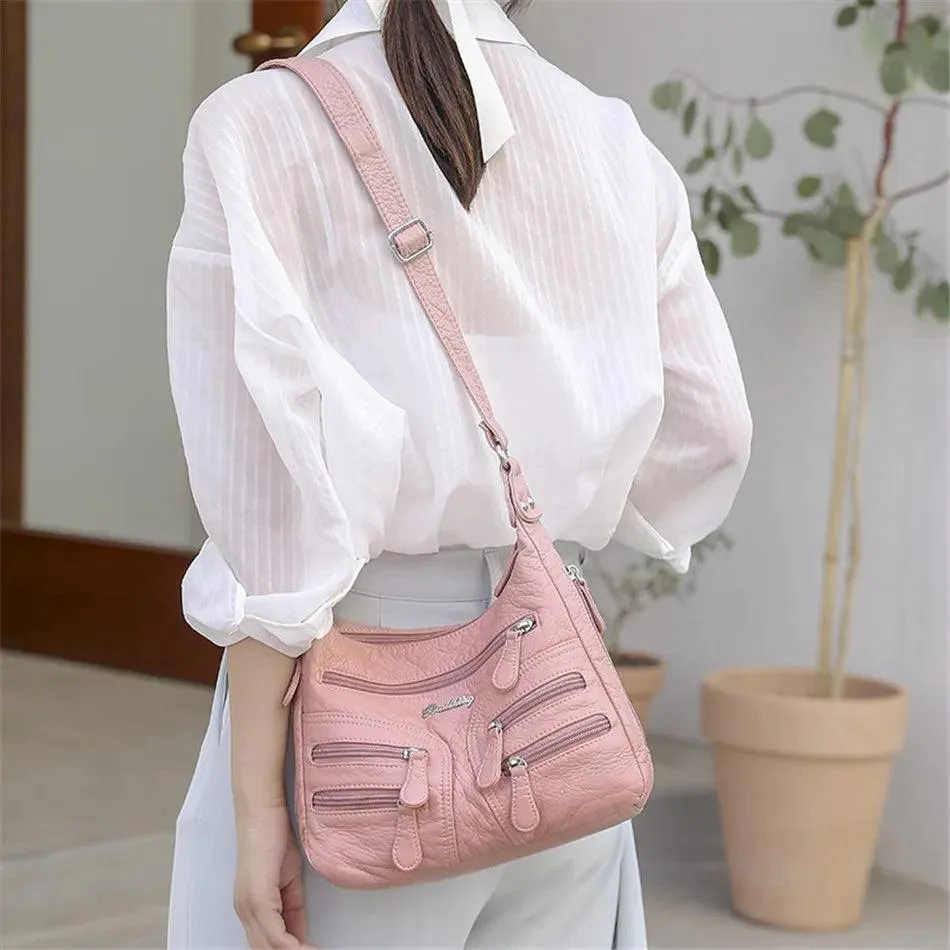 Women's Sheepskin Leather Shoulder Bags Many Pockets Casual Crossbody Bags for Women 2022 Luxury Designer Purses and Handbags