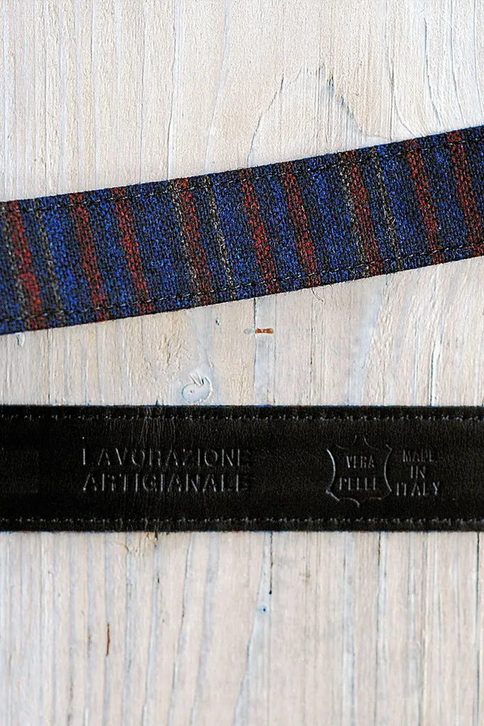 Wool and Leather Rhodoid Buckle Belt Blue