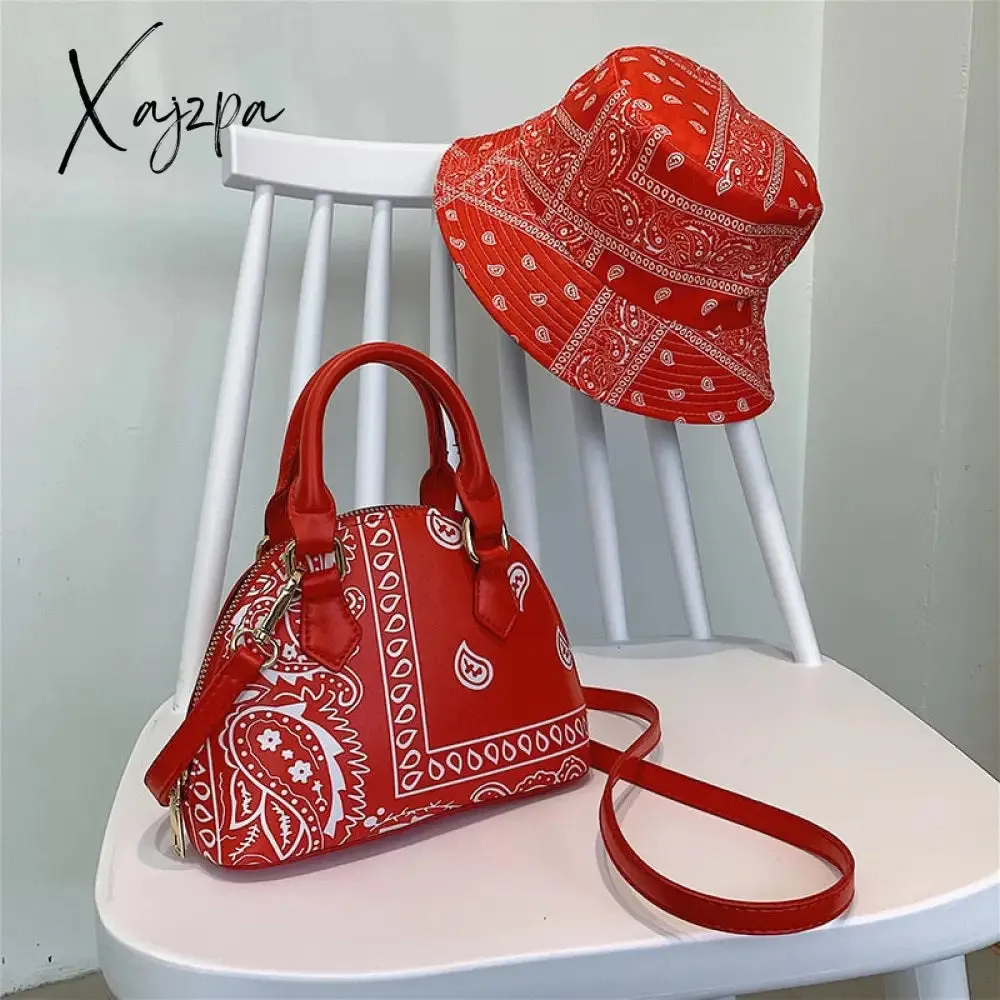 Xajzpa - New Fashion Bandana Crossbody Small Handbags for Women Ladies Cashew Flower Bucket Hats and  Purse Set