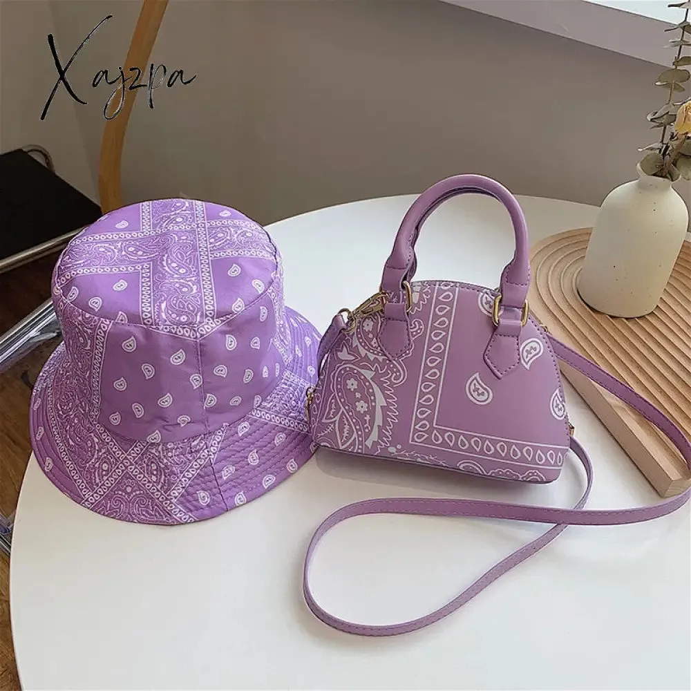 Xajzpa - New Fashion Bandana Crossbody Small Handbags for Women Ladies Cashew Flower Bucket Hats and  Purse Set