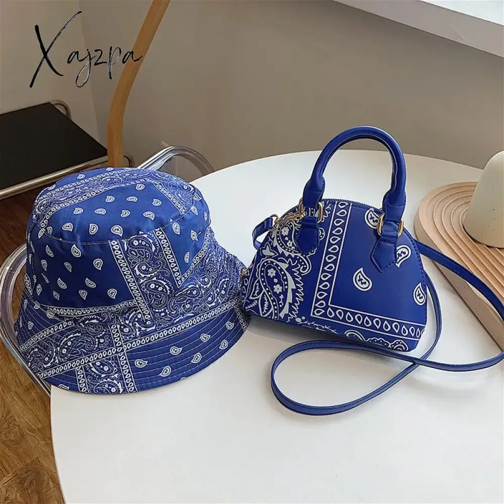 Xajzpa - New Fashion Bandana Crossbody Small Handbags for Women Ladies Cashew Flower Bucket Hats and  Purse Set