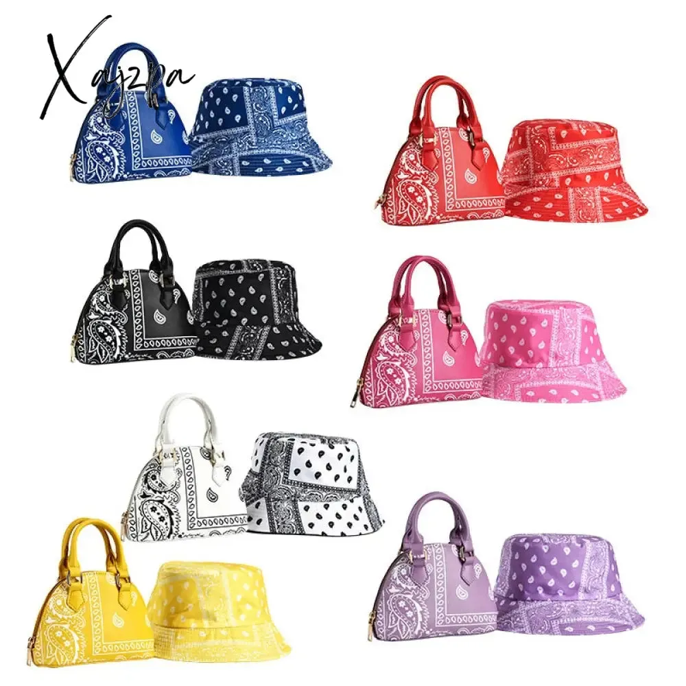 Xajzpa - New Fashion Bandana Crossbody Small Handbags for Women Ladies Cashew Flower Bucket Hats and  Purse Set