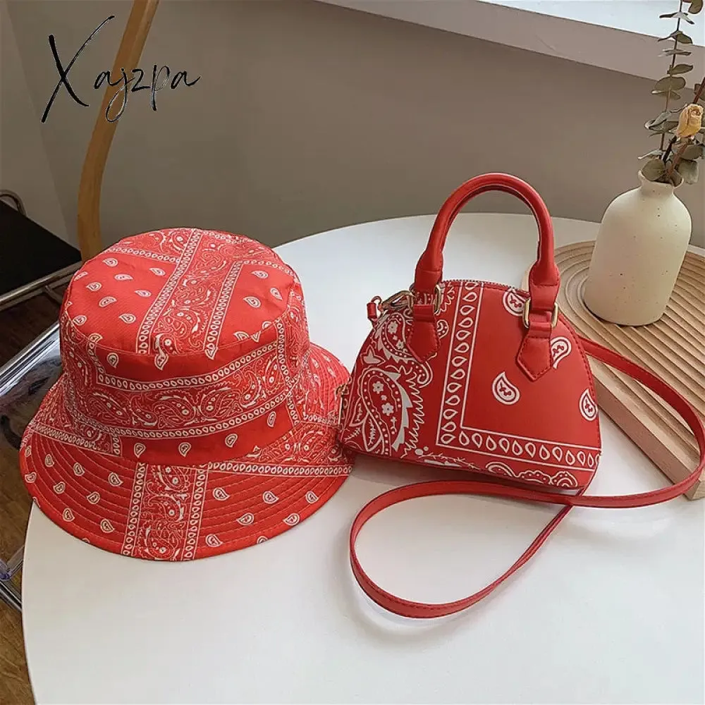 Xajzpa - New Fashion Bandana Crossbody Small Handbags for Women Ladies Cashew Flower Bucket Hats and  Purse Set