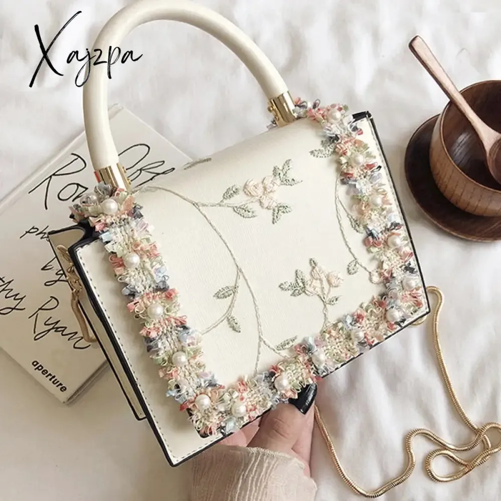 Xajzpa - Vintage Flower Lace Handbags Women's Crossbody Bags Fashion Gold Chain Ladies Messenger Bag Evening Clutch Female Purses