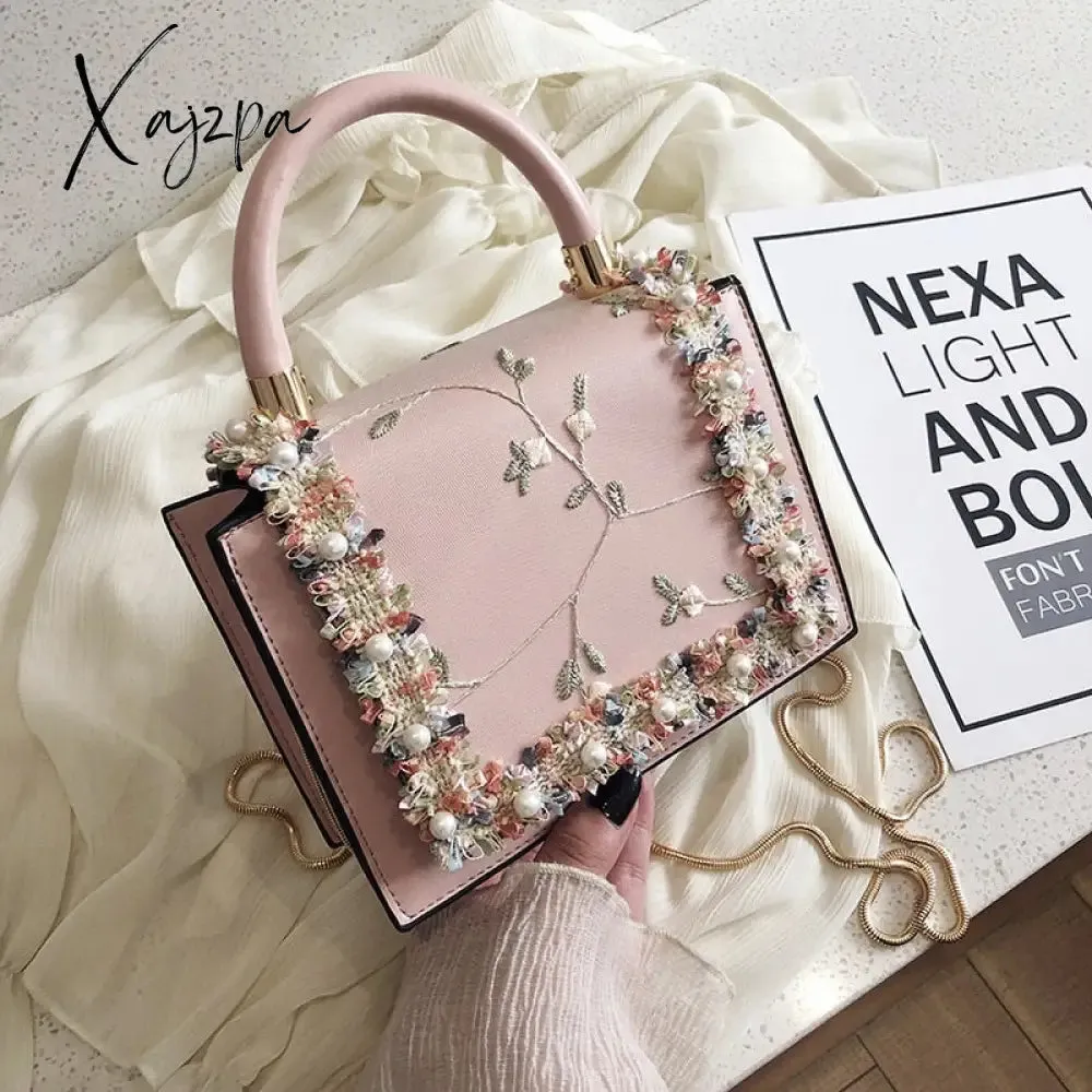 Xajzpa - Vintage Flower Lace Handbags Women's Crossbody Bags Fashion Gold Chain Ladies Messenger Bag Evening Clutch Female Purses